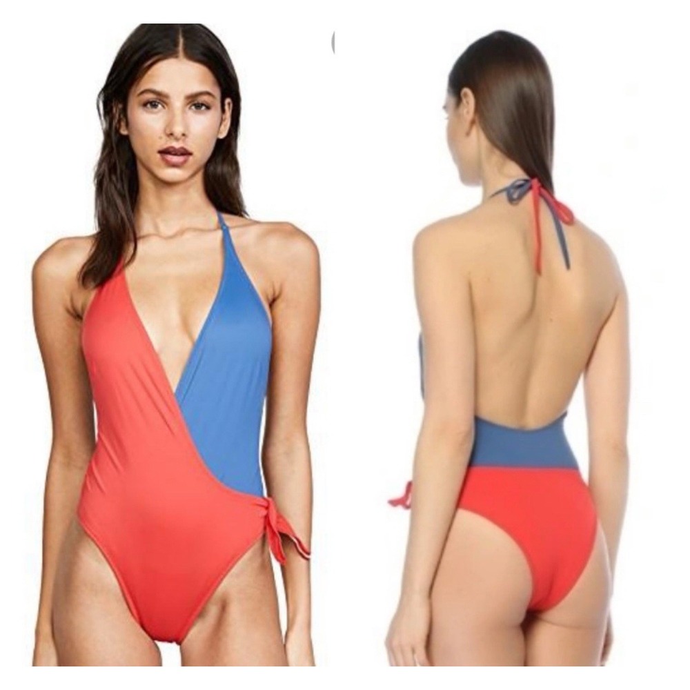 Solid & Striped Matilde Red Blue One Piece Swimsuit Size M Anthropologie